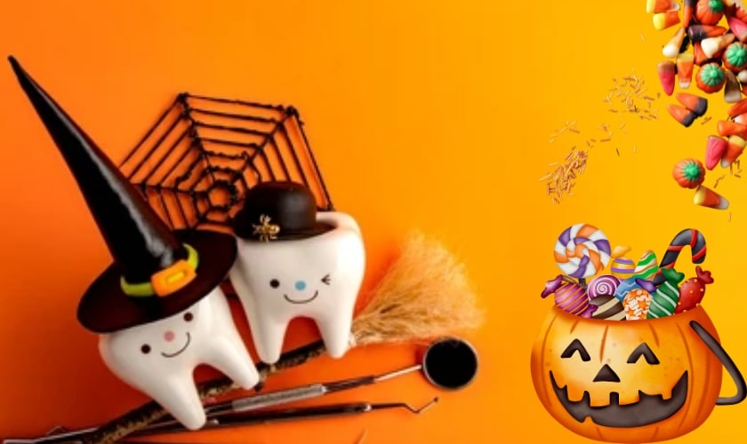 Image of halloween sweets and teeth whitening: finding the perfect balance